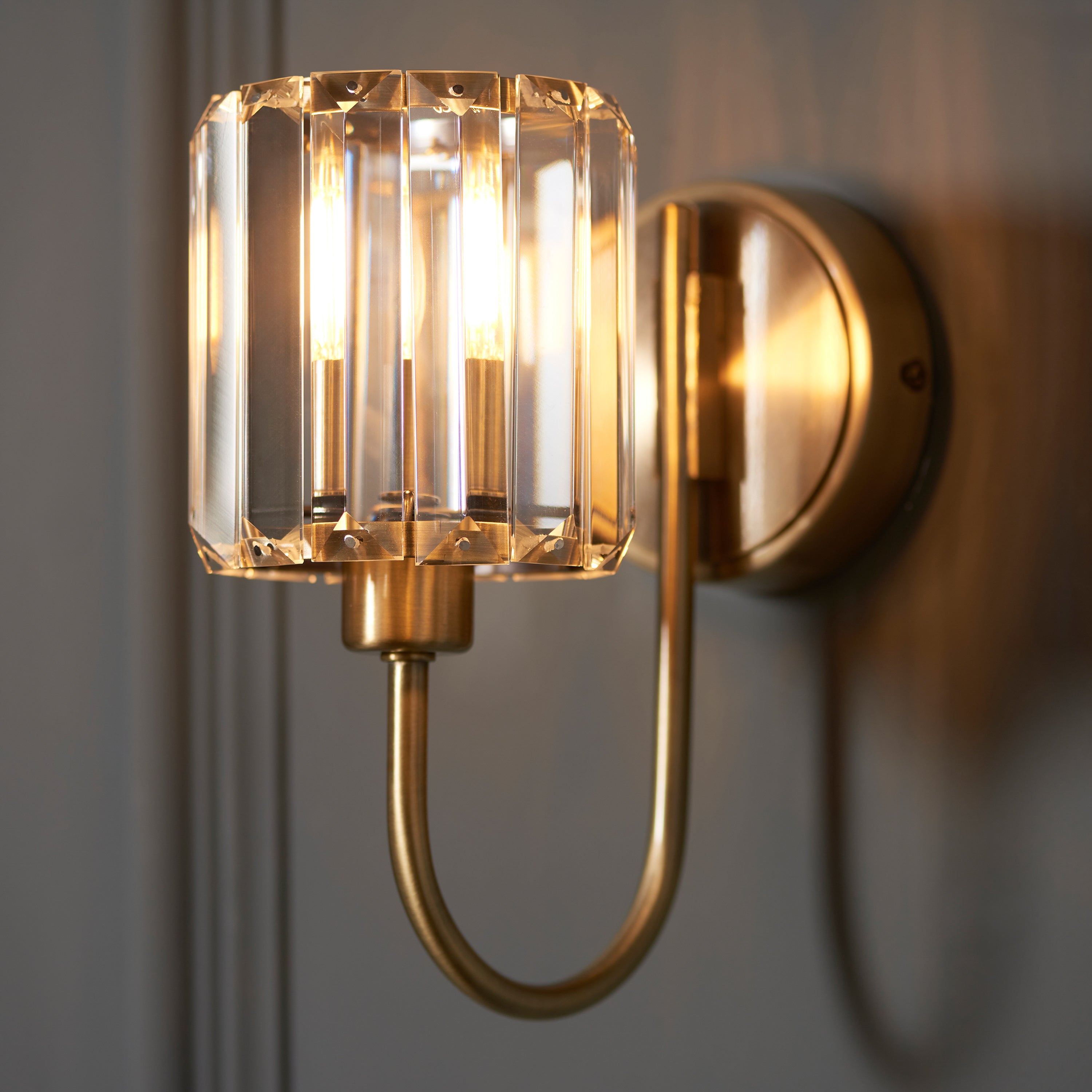 Denton Antique Brass & Faceted Glass Wall Light